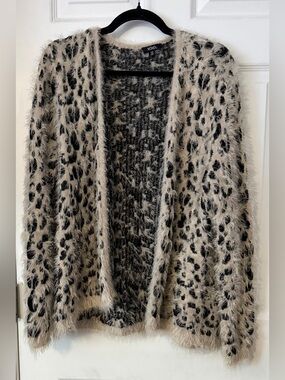 XOXO XL Fuzzy Leopard Cardigan Soft Eyelash Knit Animal Print